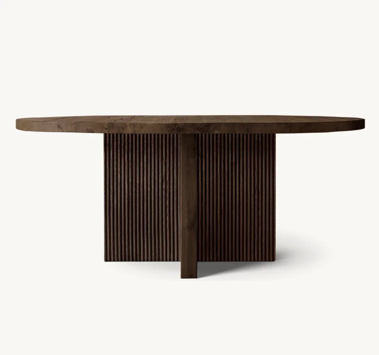 Round Dining Table with Reeded Base in Reclaimed Oak – Contemporary | 1600944309439