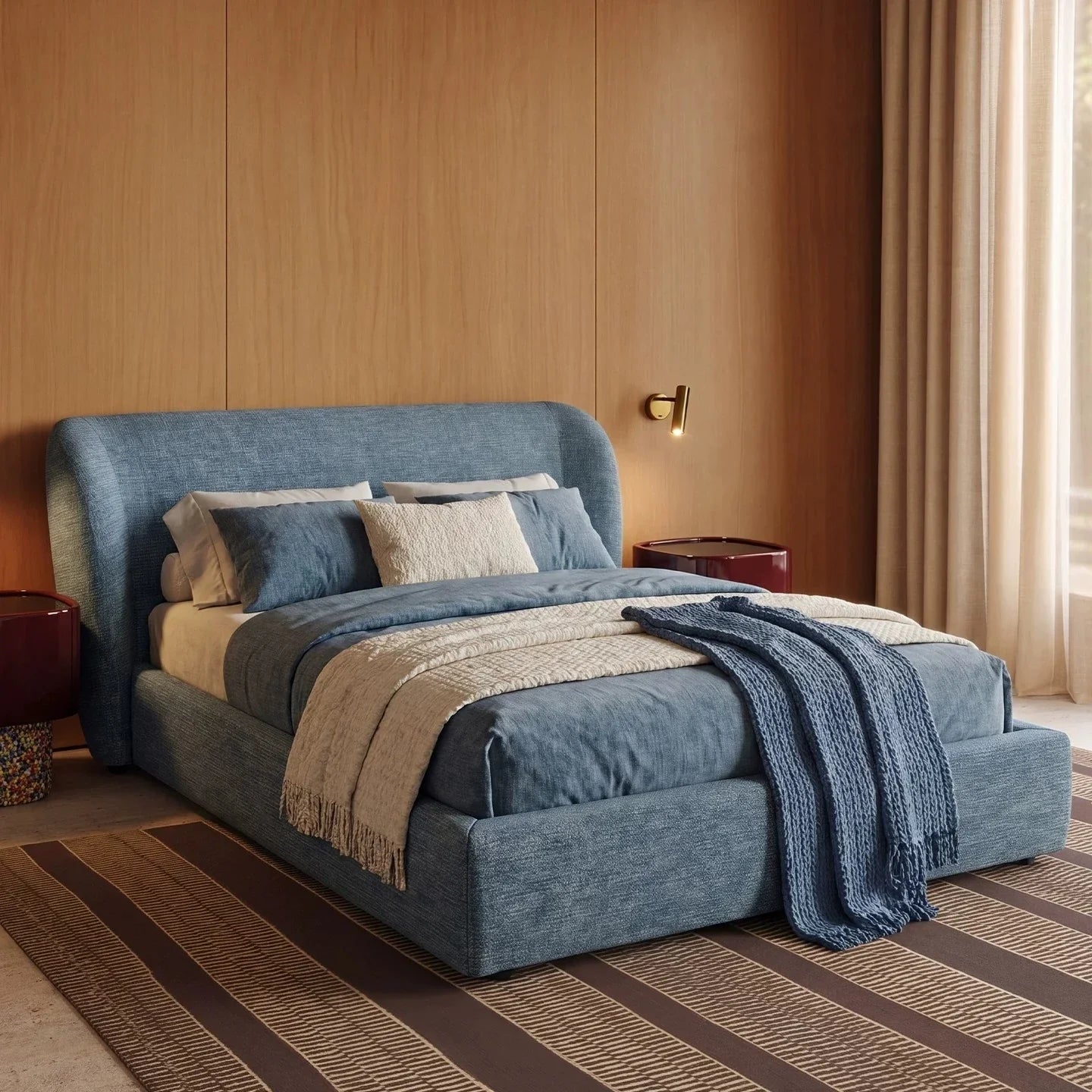 Modern Upholstered Bed – Minimalist Cream Fabric Statement Piece | 26-230