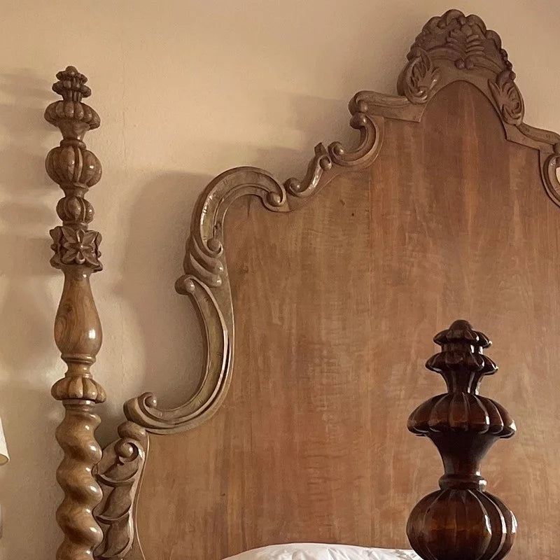 French Country Carved Solid Wood Bed – Renaissance Pillar Design | Q-020530