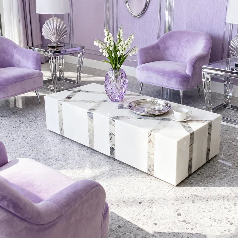 Modern Rectangular Marble Coffee Table Minimalist Italian Style