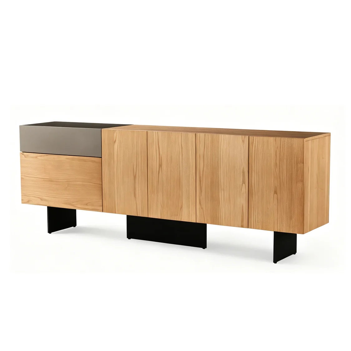 Natural Ash Wood Veneer Minimalist Dresser with Metal Frame