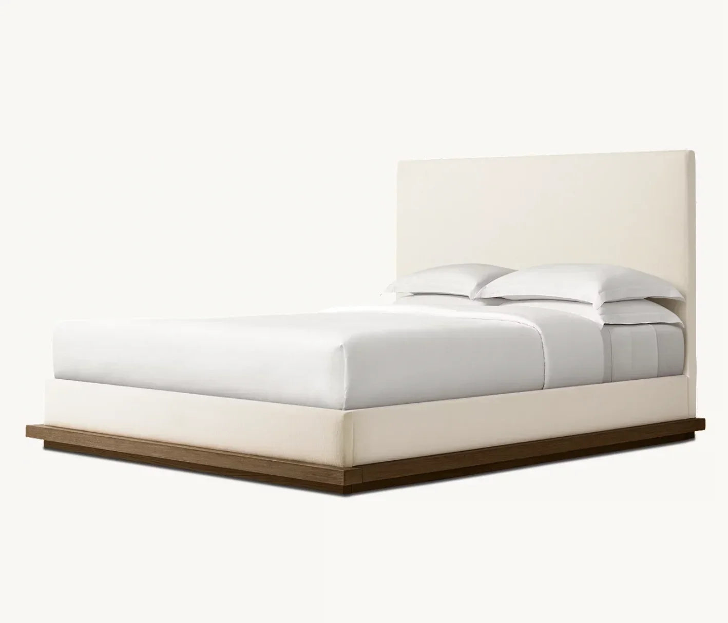 Montecito Platform Bed – Upholstered Panel Headboard in Oak & Fabric