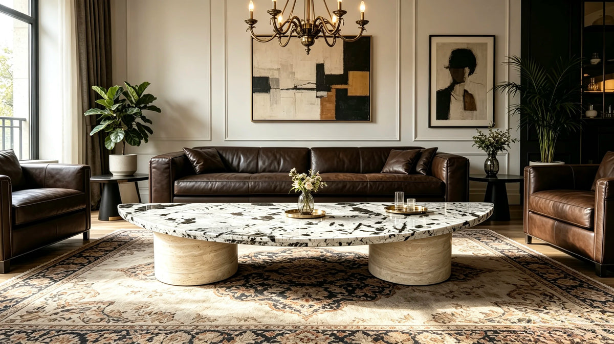 Luxury Half Moon Marble Coffee Table Modern Minimalist Elegant Italian Style for Villa