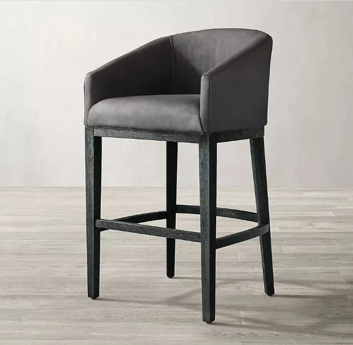 Morgan Barrelback Slope Arm Stool – Oak Leather Mid-Century Design