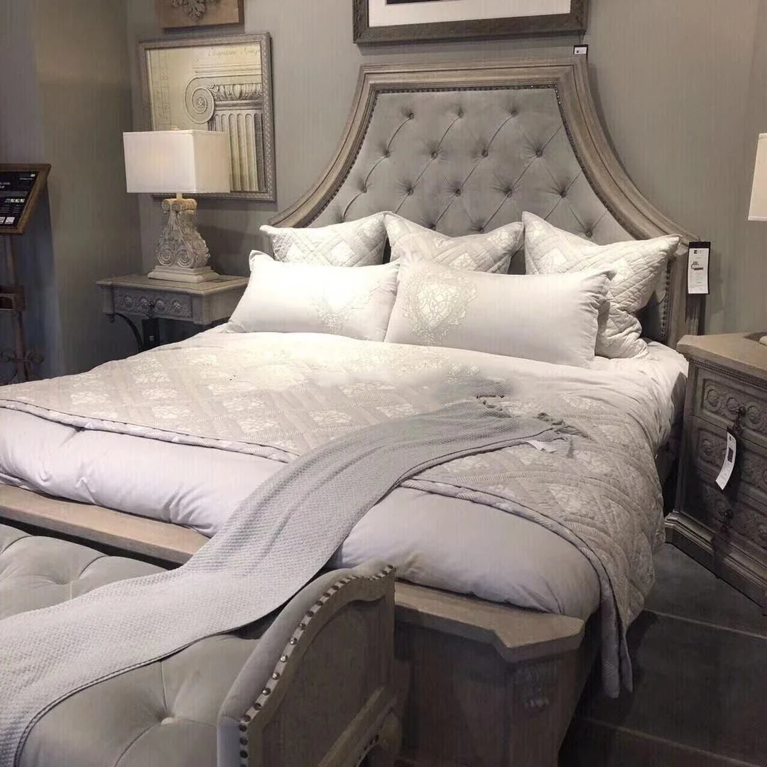 Upholstered Bed with Fabric Backrest – Solid Wood Building Revival Design | 26-149