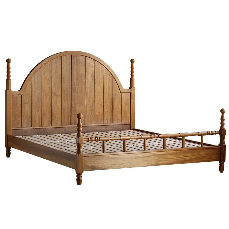 French Retro Solid Wood Bed – Hand-Carved Birch Master Bedroom Statement Piece | 847