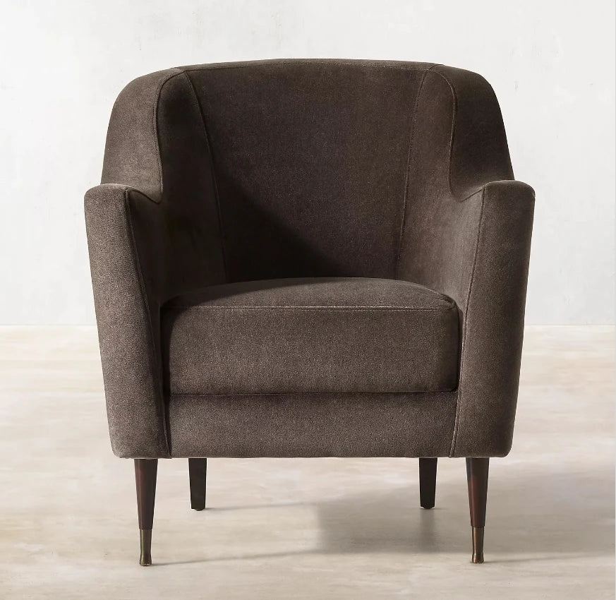 Midcentury Italian Design Velvet Chair – Geometric Oak Statement Piece