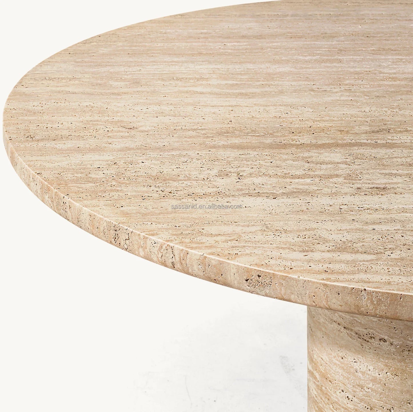 Sassanid Round Dining Table – Sculptural Pedestal Travertine Mid-Century Design
