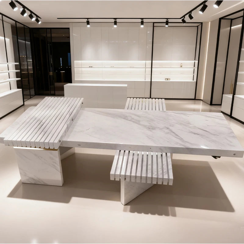 Luxury Grooved Natural Marble Coffee Table Modern Italian Style for Villa