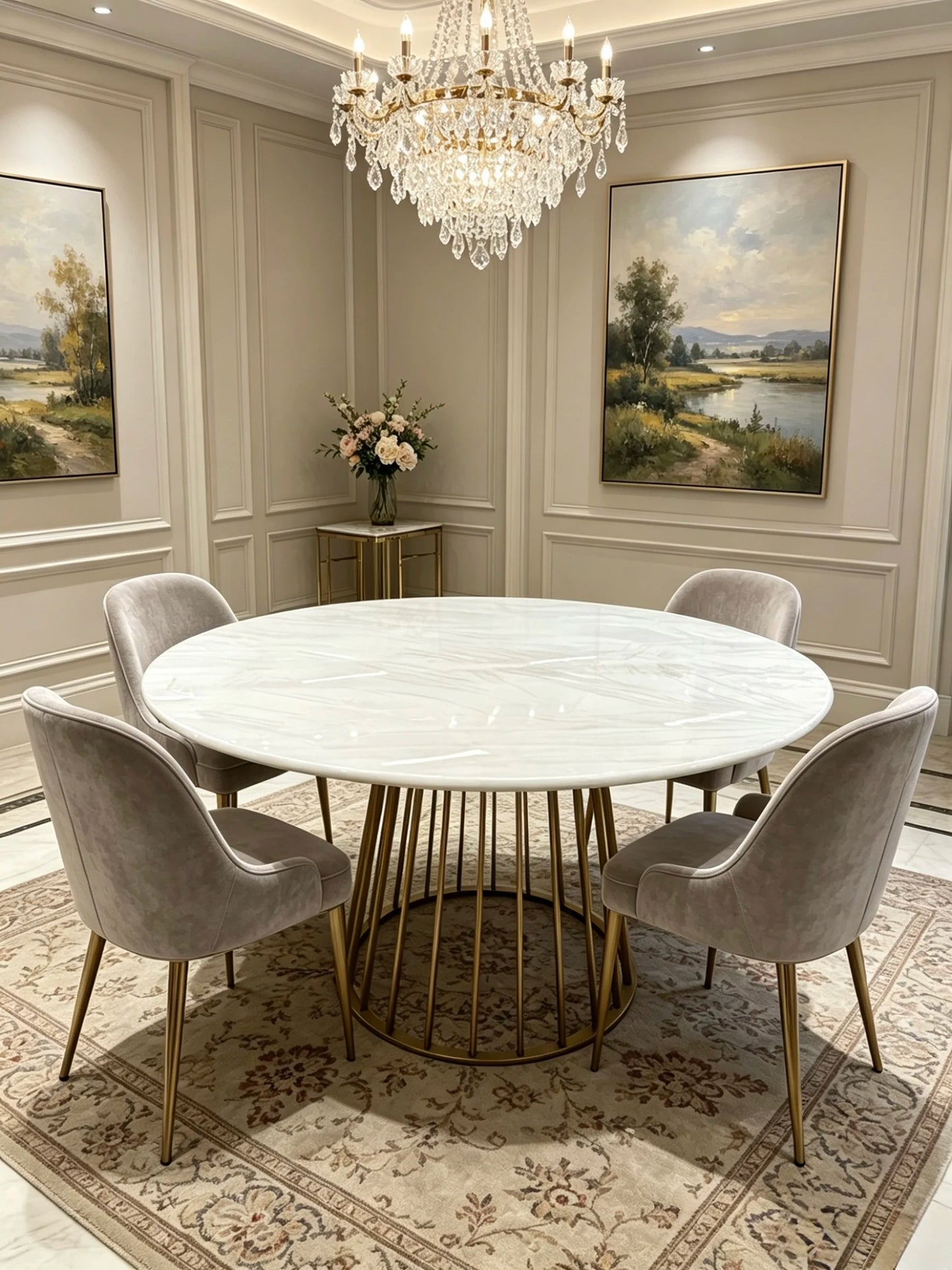 Luxury Round White Marble Dining Table Modern Italian Style for Villa