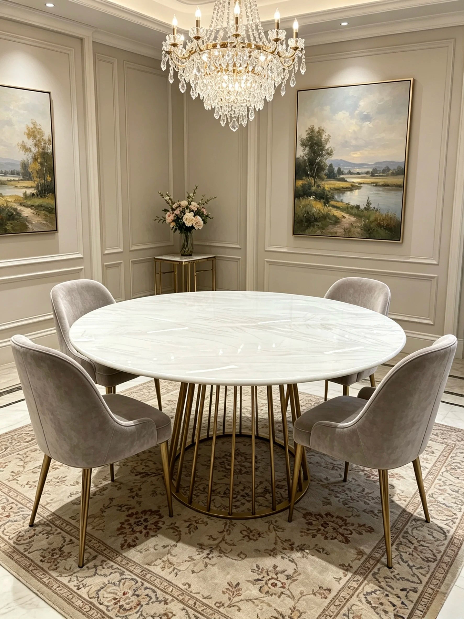Luxury Round White Marble Dining Table Modern Italian Style for Villa