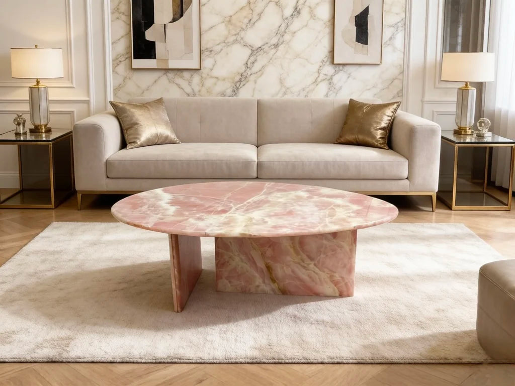 Luxury Water-Drop Pink Jade Marble Coffee Table Modern Minimalist Italian Style