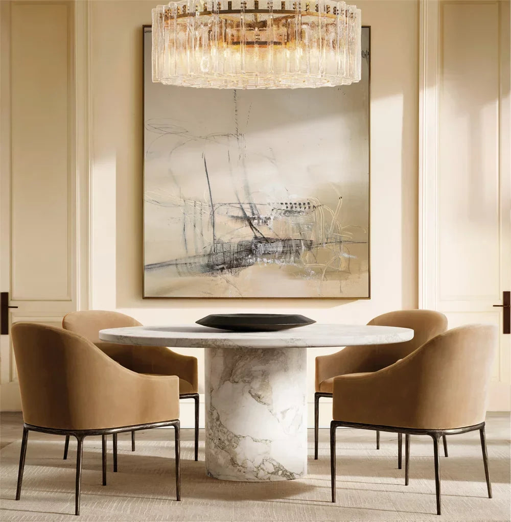 Round Dining Table Mid-century Design – Italian Arabescato Marble Statement Piece