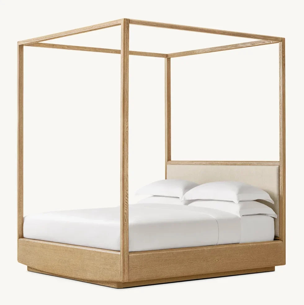 Contemporary Canopy Bed – Wire-brushed American White Oak Designer Statement Piece | 1601231946281