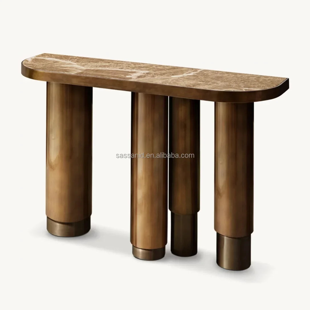 Demilune Console Table – Sassanid Pattern Onyx Vintage Statement Piece