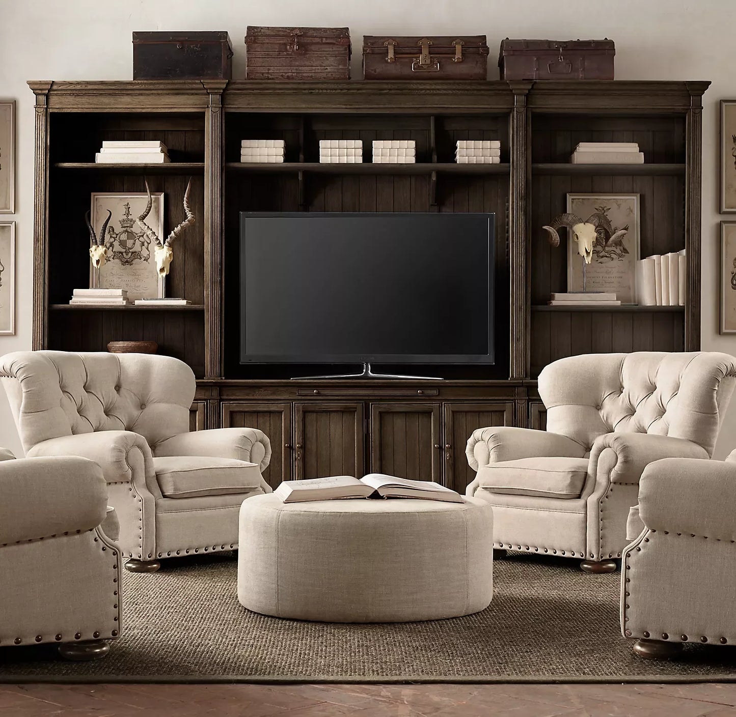 Wingback Accent Chair with Nailhead Trim, Linen – French Contemporary Style