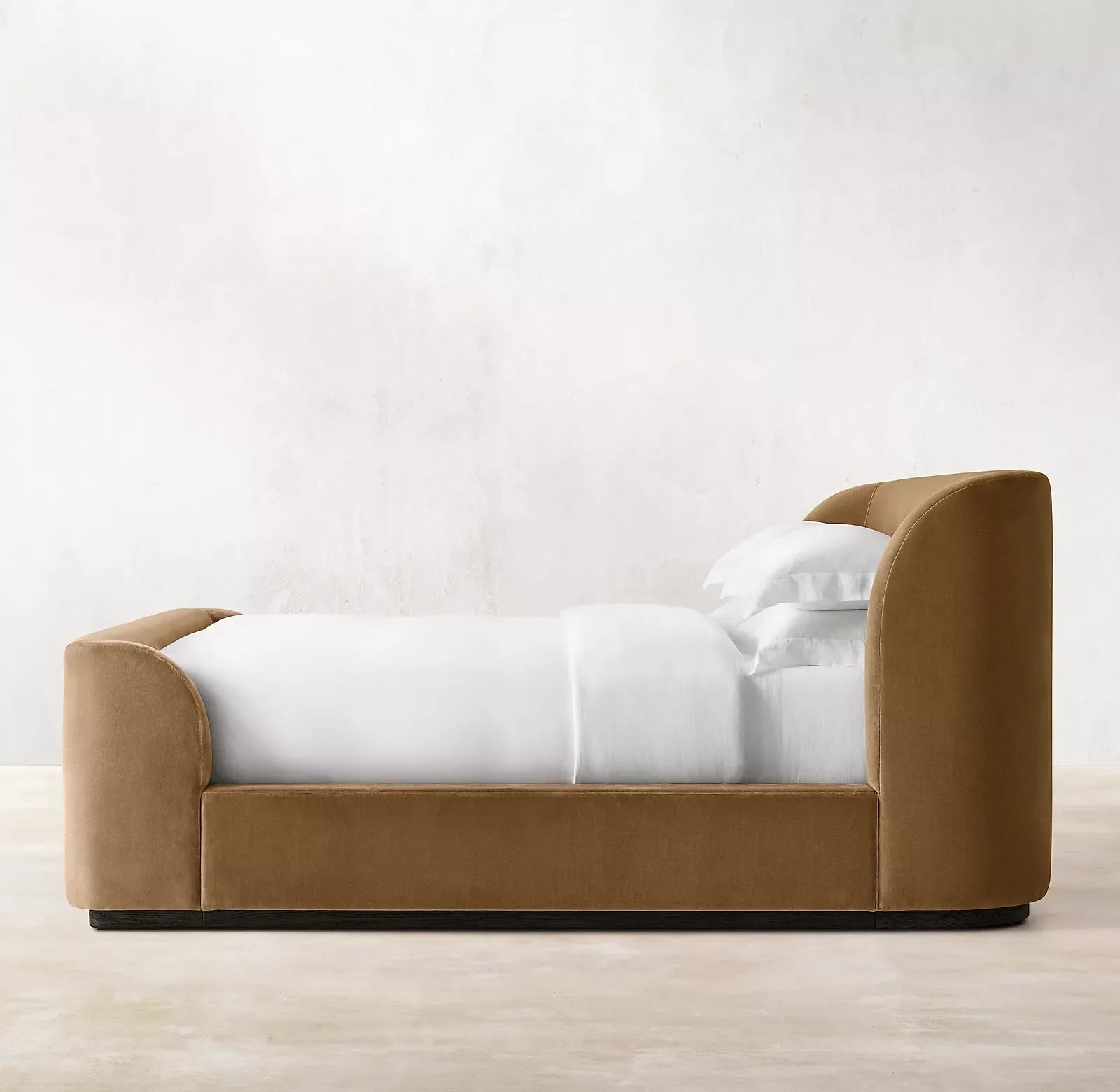 Copenhagen Fabric Panel Platform Bed – Burnt Caramel European Statement Piece