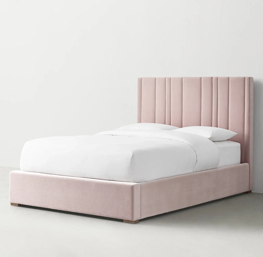 Teagan Upholstered Platform Bed – Tufted Pink Berkshire Leather Statement Piece