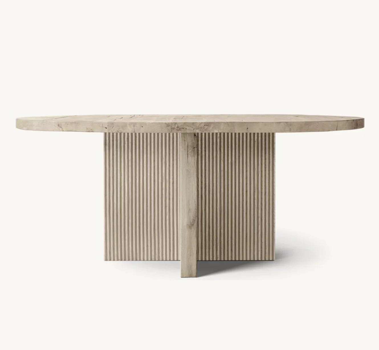 Round Dining Table with Reeded Base in Reclaimed Oak – Contemporary | 1600944309439
