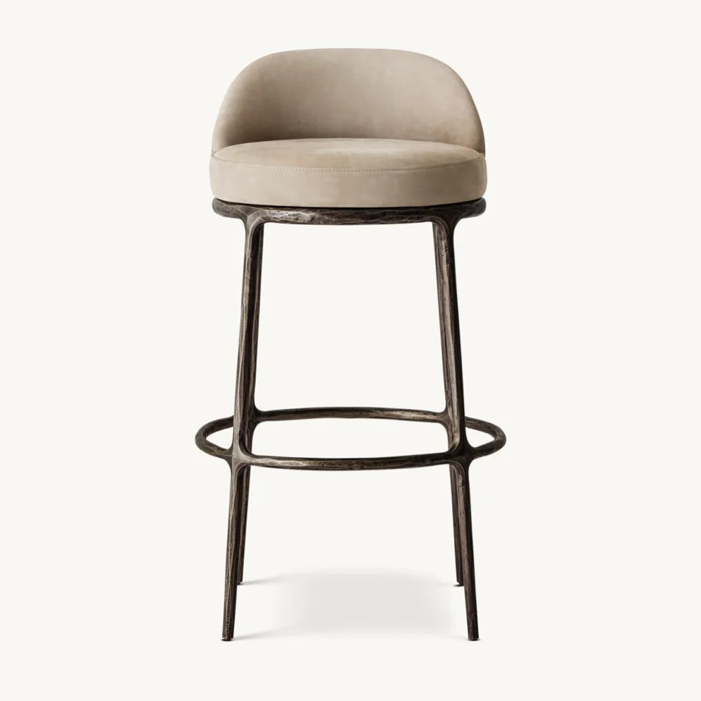 French Contemporary Swivel Bar Stool – Hand-Forged Metal Base | 1601000697333