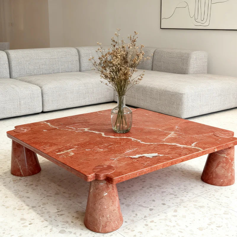 Luxury Square Natural Red Marble Coffee Table Modern Italian Style for Villa