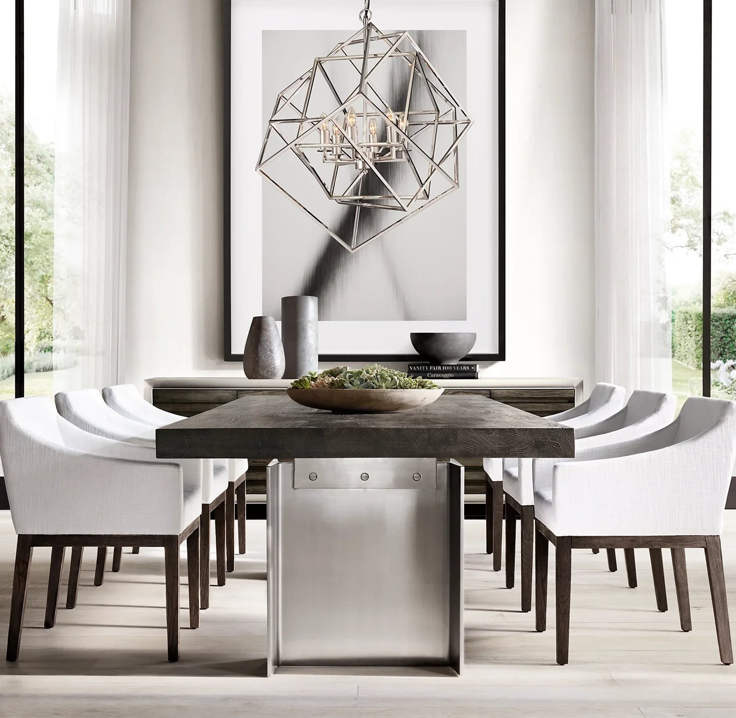 Bauhaus Rectangular Dining Table – Solid French Oak & Brass Statement Piece | 1600803826903