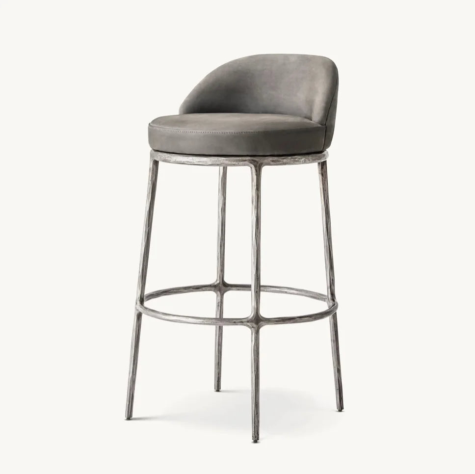 Swivel Bar Stool 36in – Vintage Hand Forged Leather & Solid Wood Modern Seating | 1600899710049