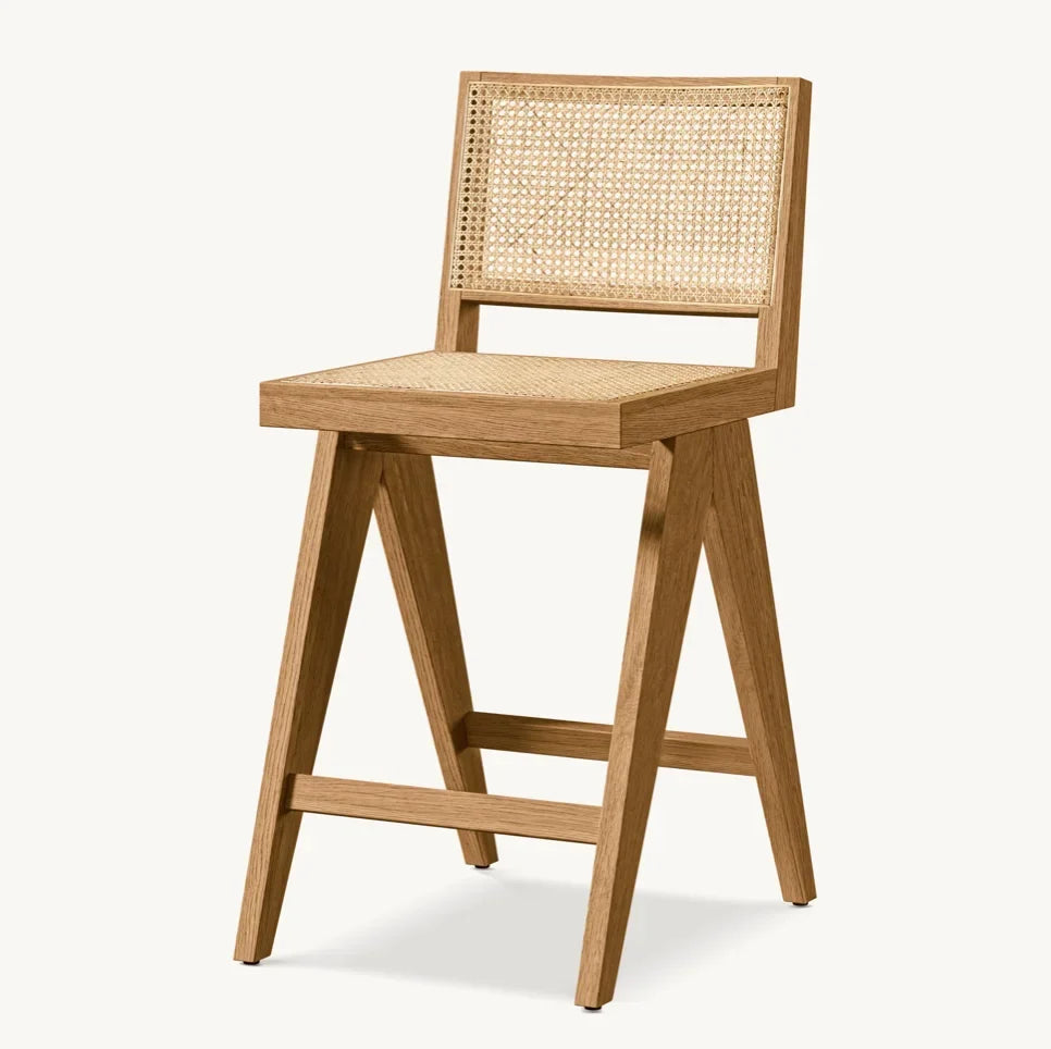 Chandigarh Stool with Cane Seat – Oak Scandinavian Statement Piece | 1600974604138
