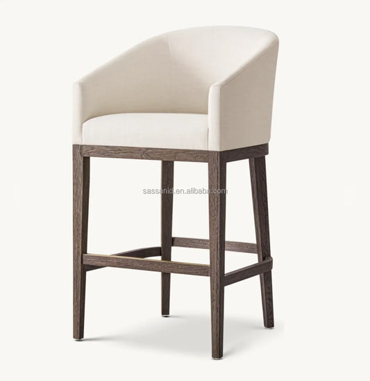 Morgan Barrelback Slope Arm Bar Stool – Oak Frame Fabric Seat Contemporary Designer Furniture
