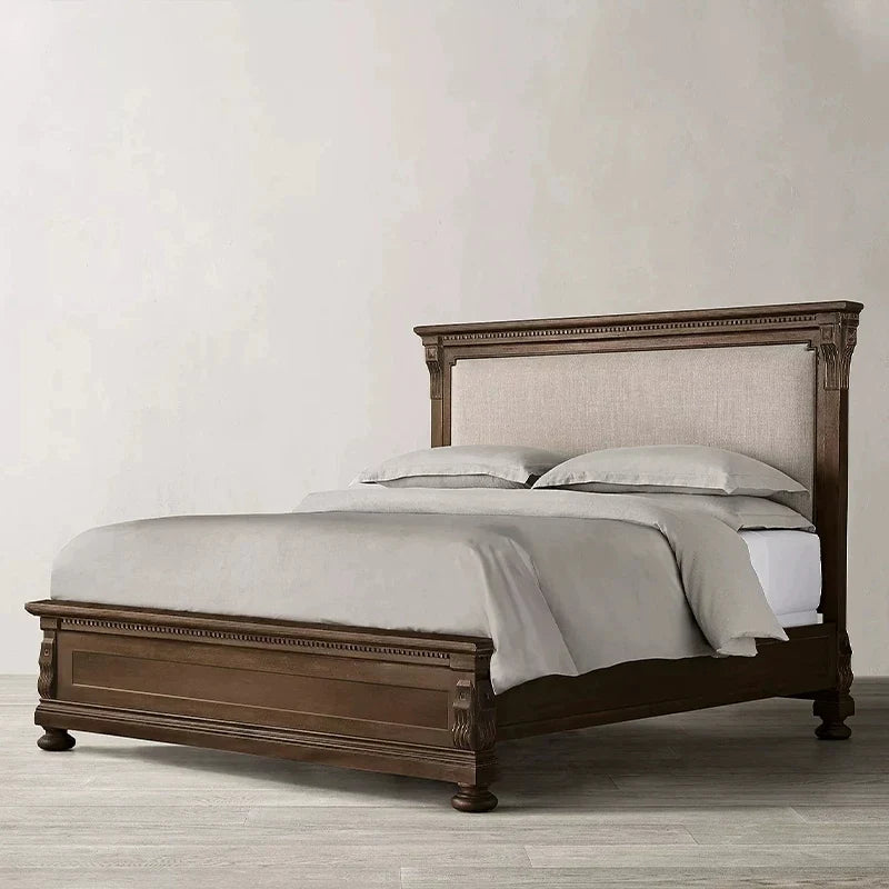 Upholstered Platform Bed – Solid Birch Wood Master Bedroom Statement | 26-171