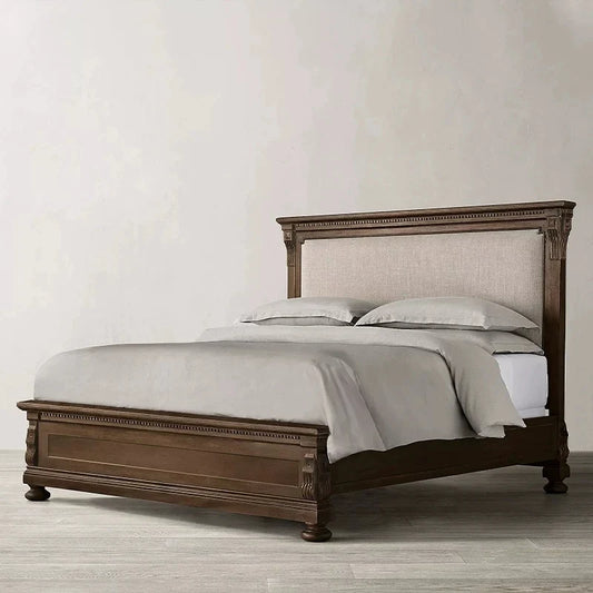 Upholstered Platform Bed – Solid Birch Wood Master Bedroom Statement | 26-171