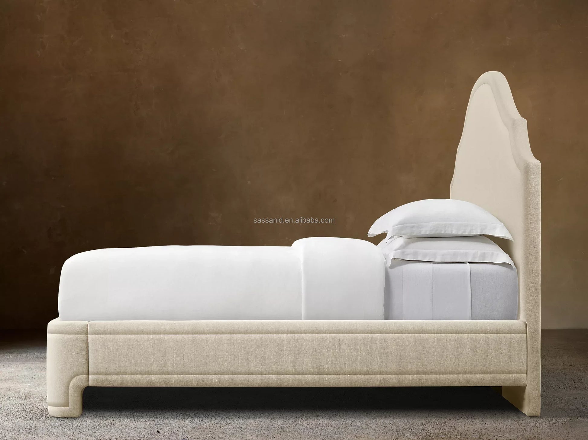 Alexandria Upholstered Platform Bed – Postmodern Oak Fabric Statement Piece