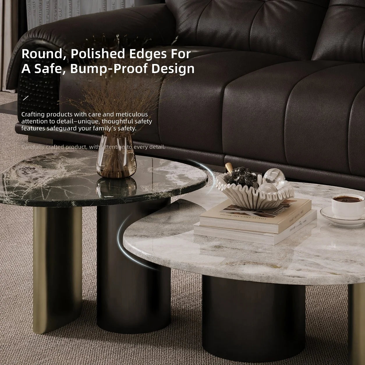 Luxury Nesting Coffee Table Sintered Stone Top Metal Base Modern Living Room Set