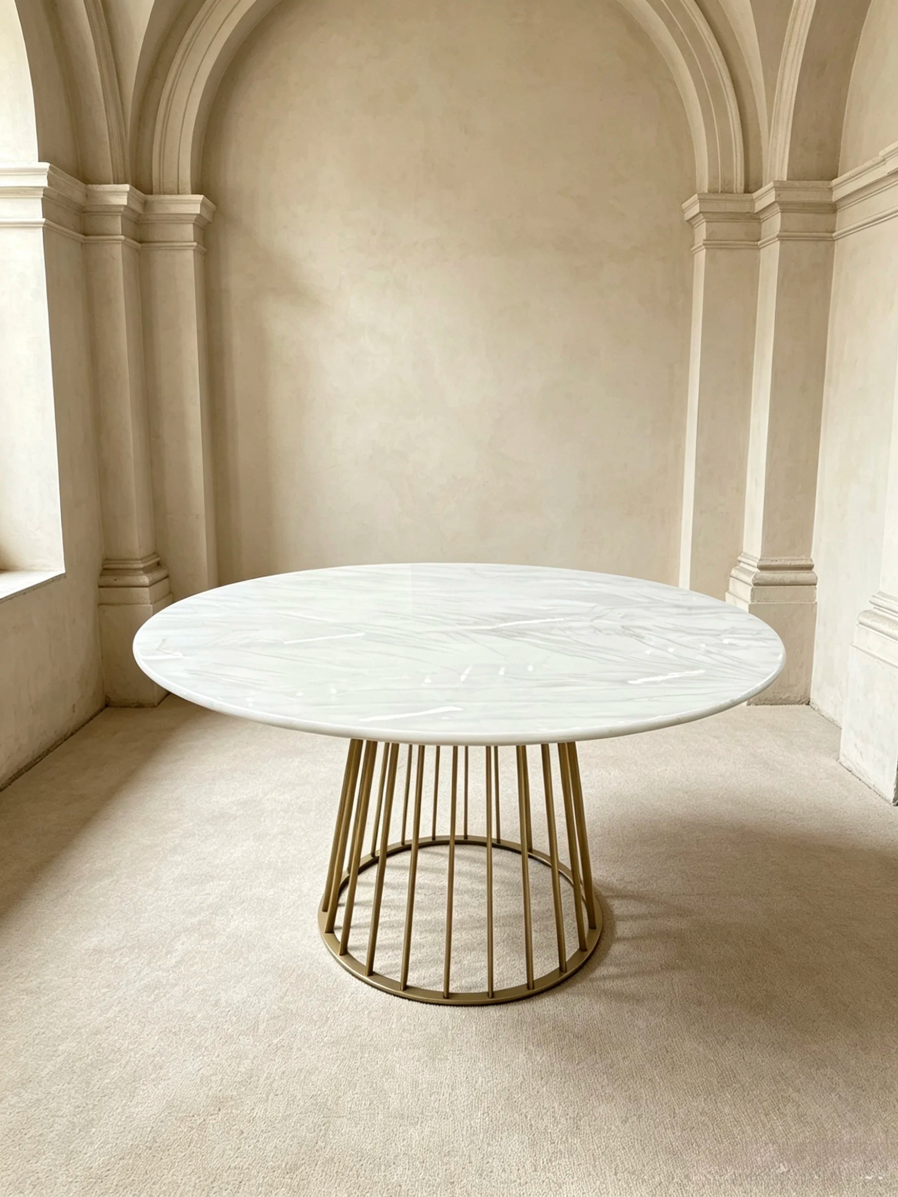 Luxury Round White Marble Dining Table Modern Italian Style for Villa