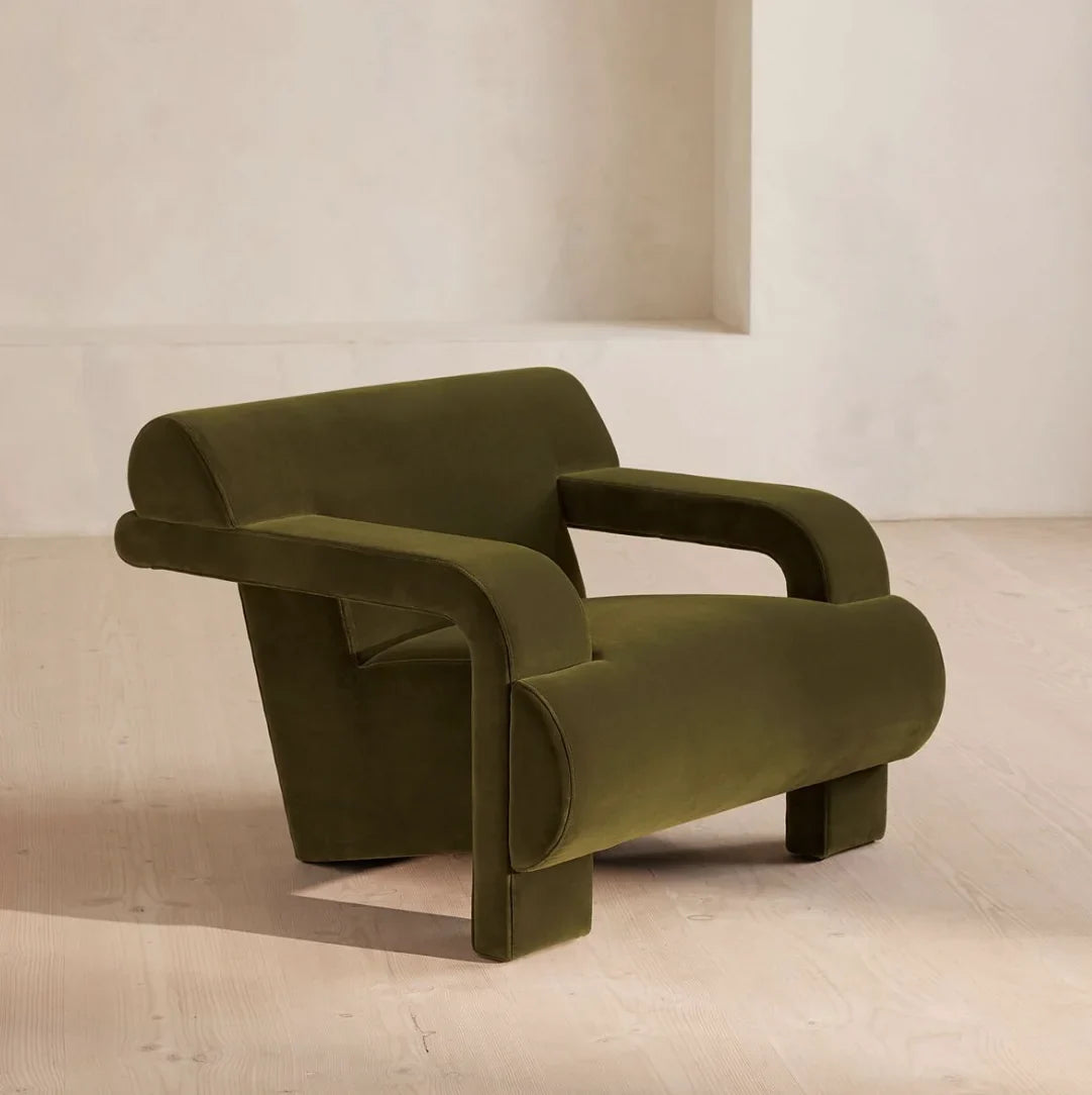 Humphrey Armchair 1960s-Style – Olive Cotton Velvet Mid-Century | 1601078012803