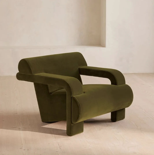 Humphrey Armchair 1960s-Style – Olive Cotton Velvet Mid-Century | 1601078012803