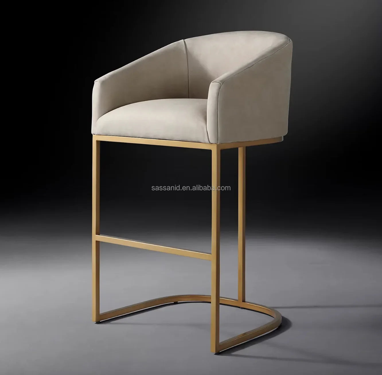 Barrelback Slope Arm Stool – Italian Leather & Burnished Brass Statement Piece
