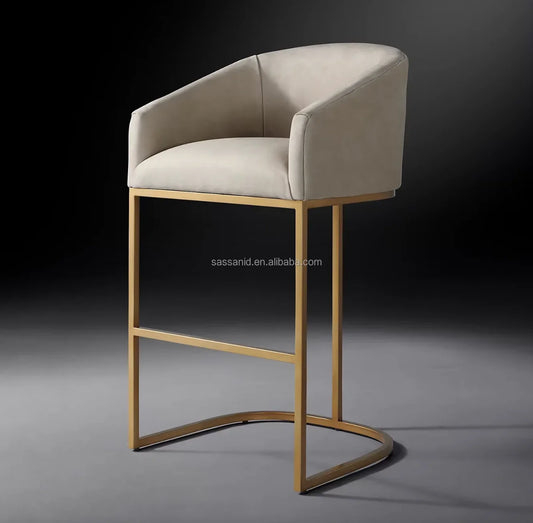Barrelback Slope Arm Stool – Italian Leather & Burnished Brass Statement Piece