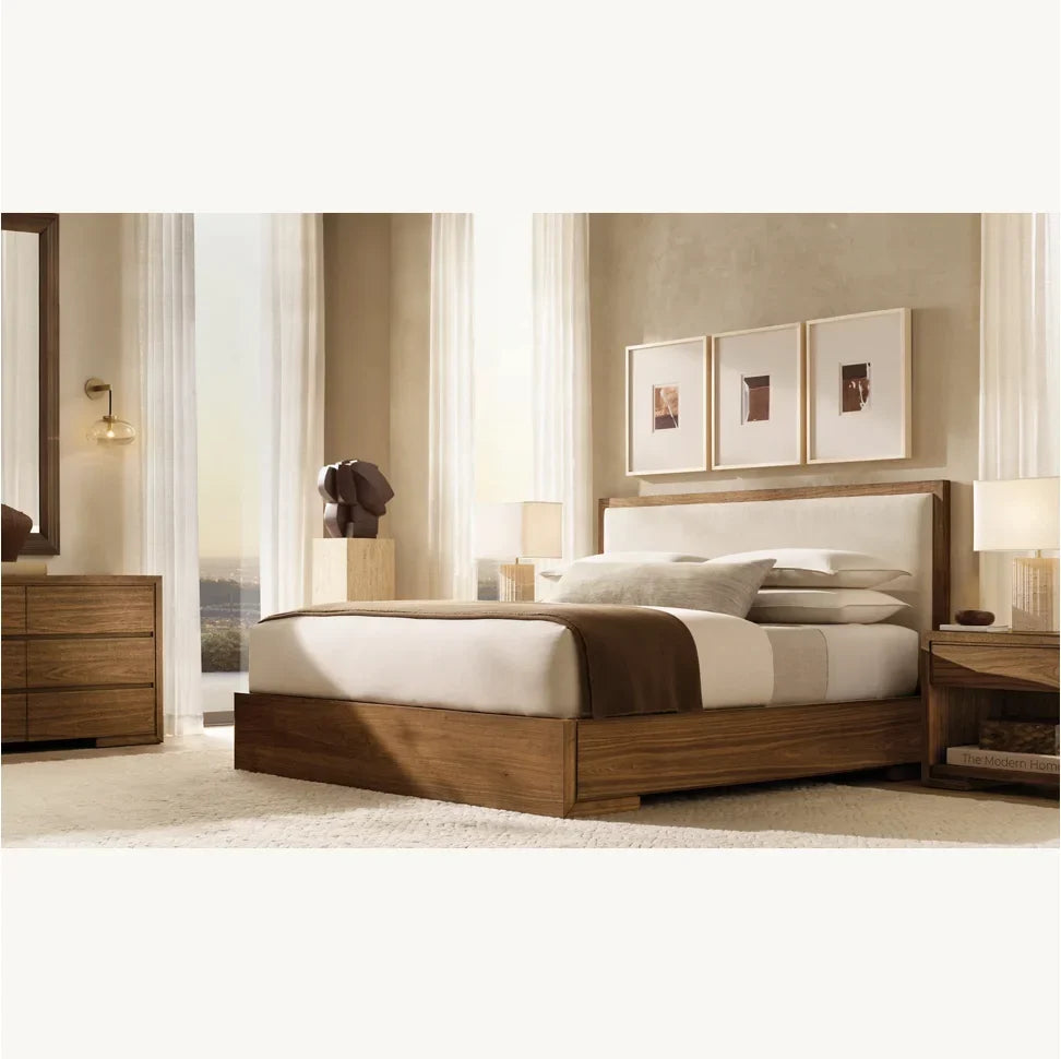 Upholstered Panel Bed – Enzo American Walnut Postmodern Piece | 1601318927174