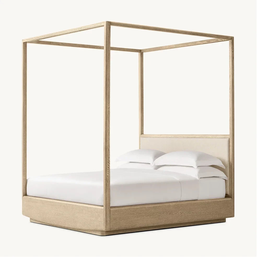 Contemporary Canopy Bed – Wire-brushed American White Oak Designer Statement Piece | 1601231946281