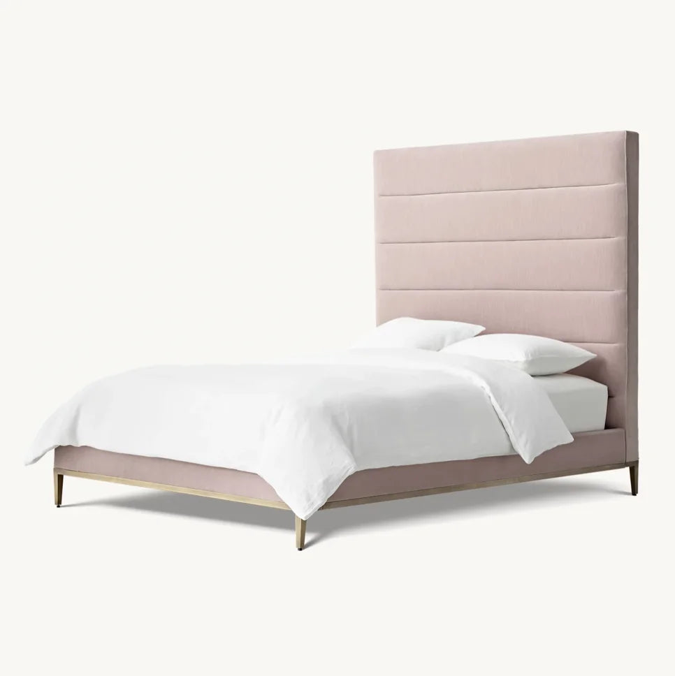 Upholstered Platform Bed – Channel Tufted Velvet Art Moderne Statement Piece