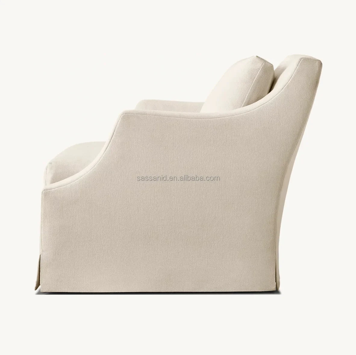 Evelyn Slope Skirted Swivel Chair – Modern Linen Weave Contemporary Accent Seat