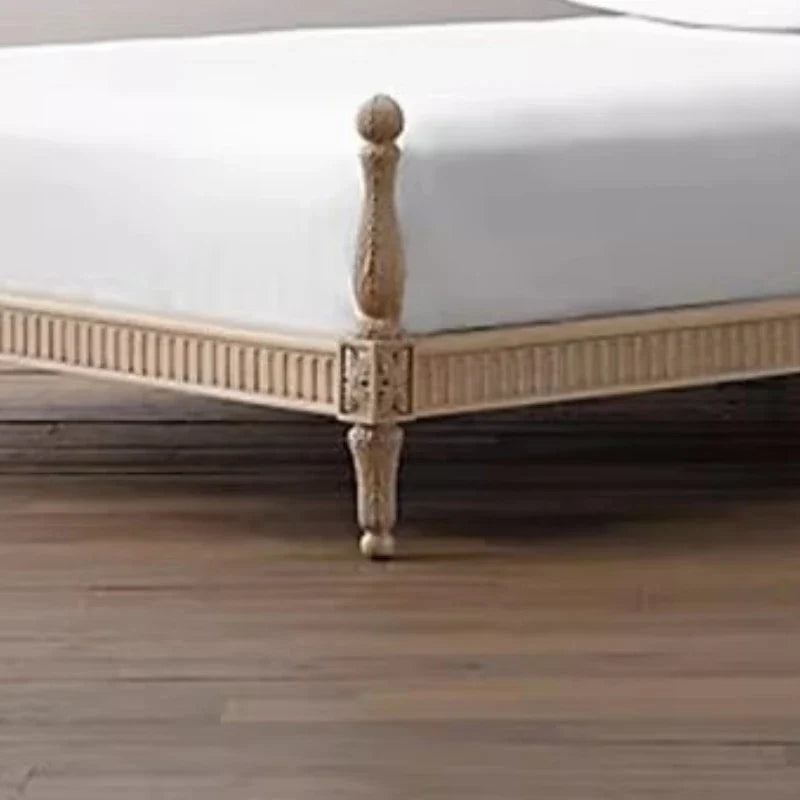 French Light Luxury Solid Wood Children's Single Bed – Retro White Carved Design