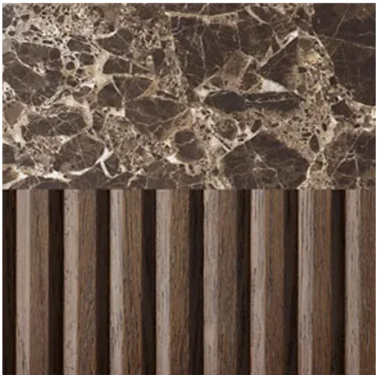 Byron Dining Table – Emperador Marble Inlay – Solid Oak Statement Piece