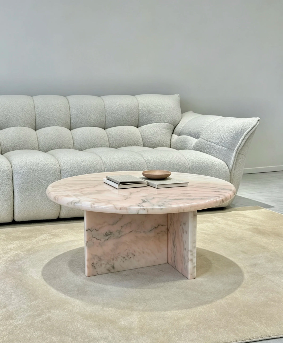 Luxury Round Smoke Pink Marble Coffee Table Modern Italian Style for Villa