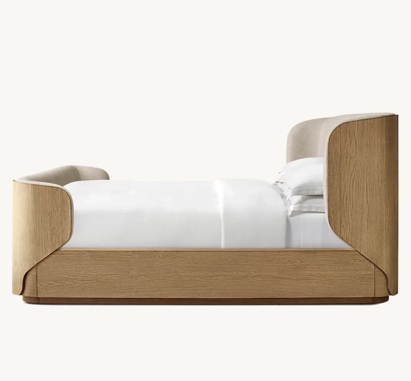Shelter Bed with Upholstered Headboard – Brushed Oak Modernist Statement Piece