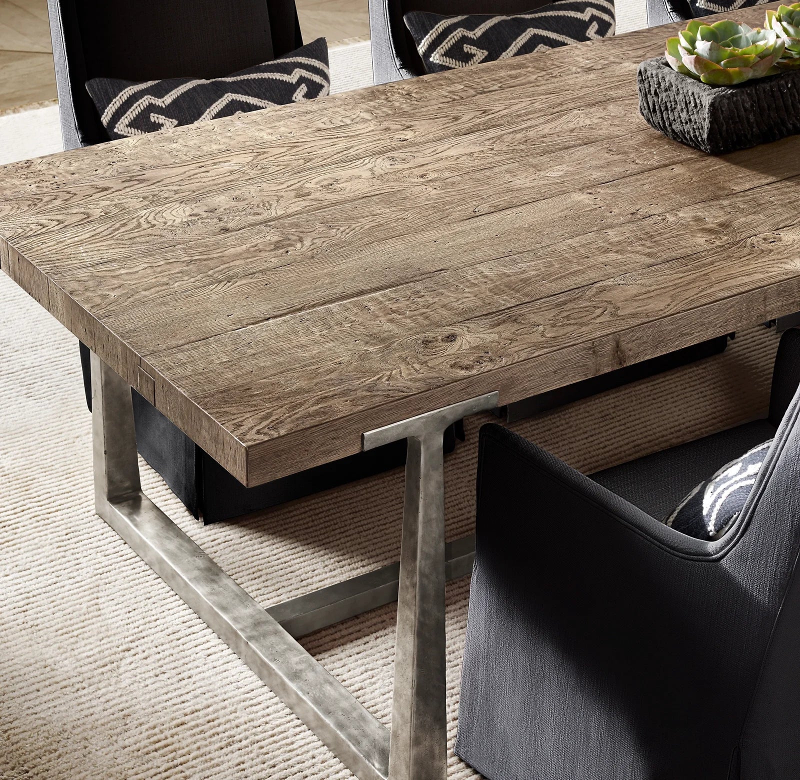 Industrial Extension Dining Table – T-Brace Solid Oak – Statement Piece