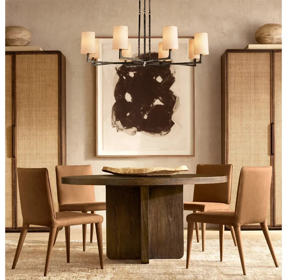 Round Dining Table Mid-Century European Design Walnut Santiago Statement Piece