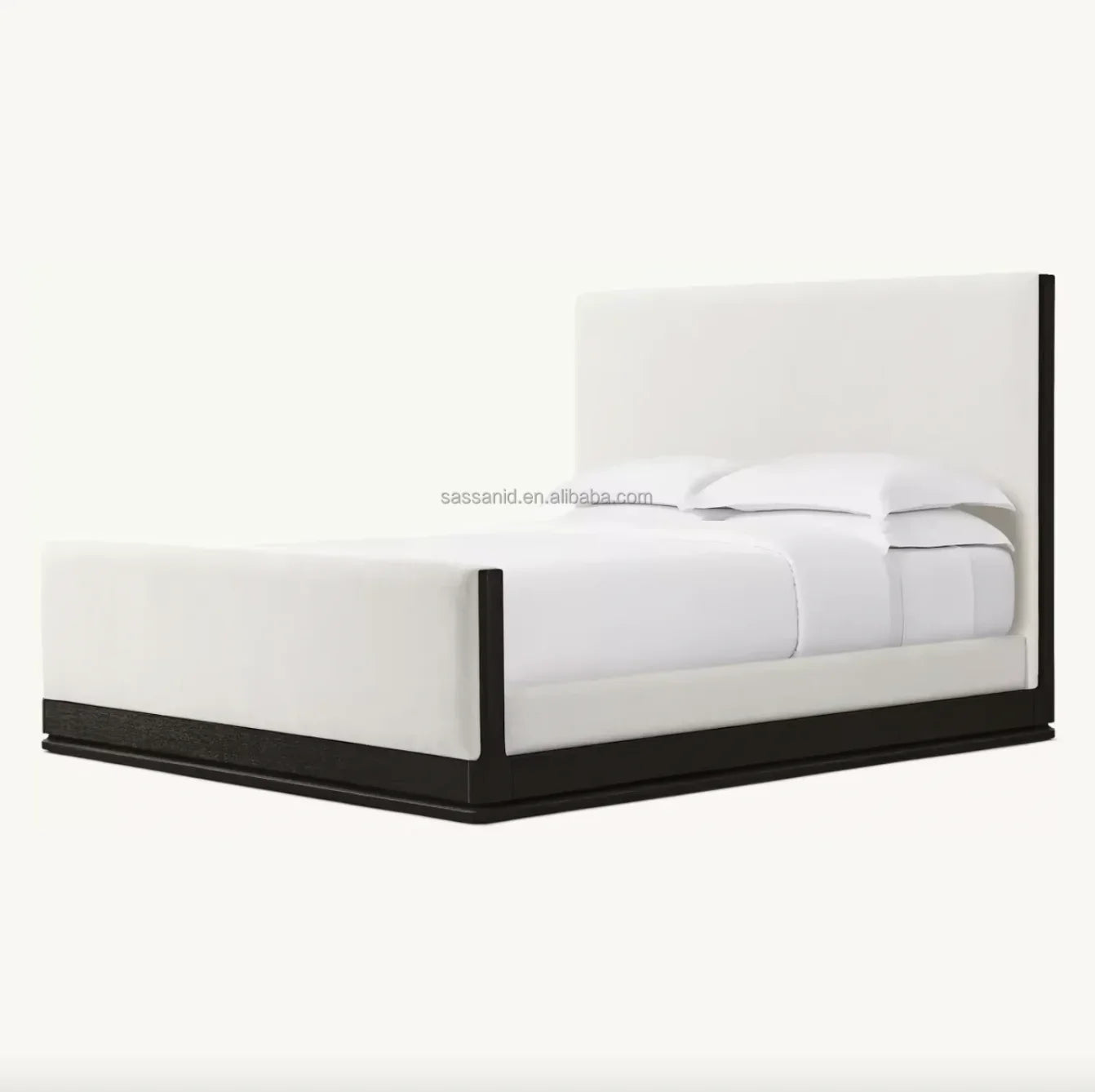 Upholstered Platform Bed – Contemporary Brushed Oak Fabric Statement Piece | 1601307746720