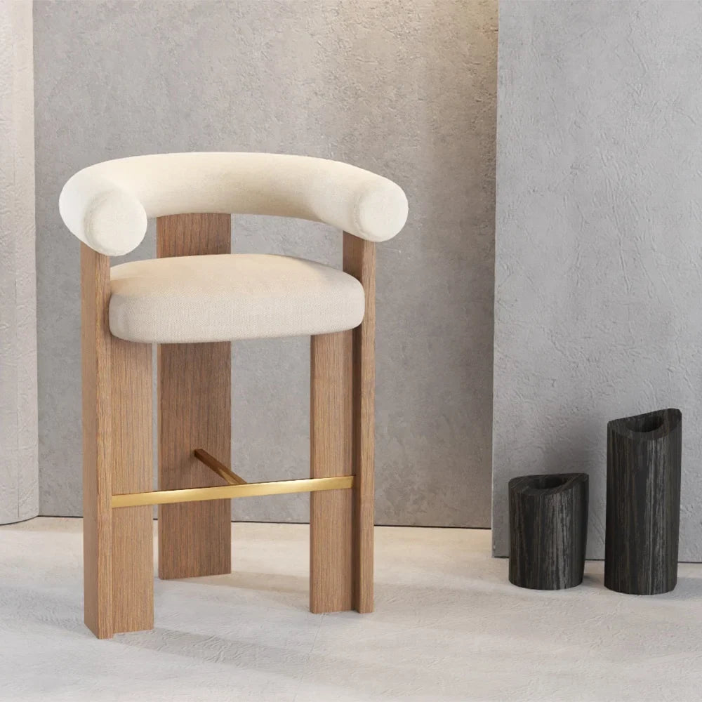 Mid-Century Modern Solid Oak Barstool – Architectural Statement Piece